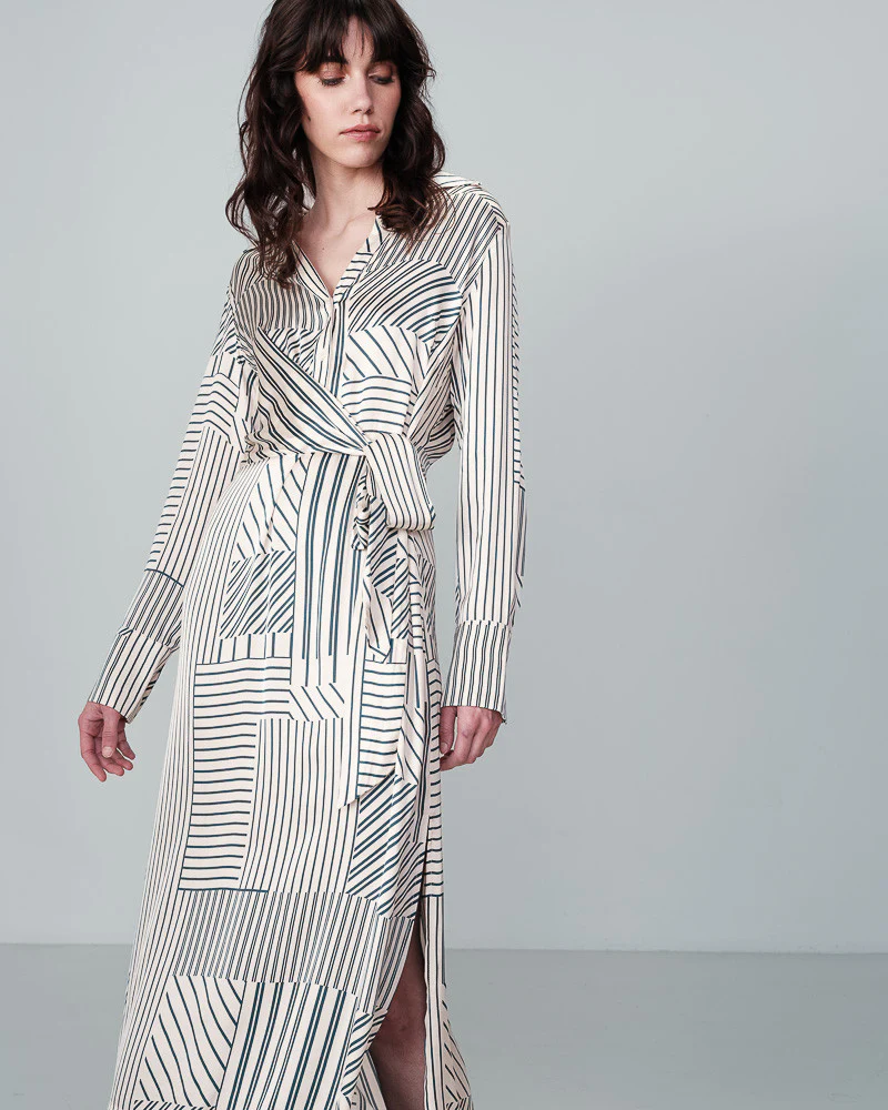 Nice Satin Stripe Dress Ecru - Image 4